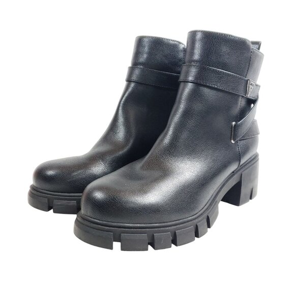 Guess Womens Black Chunky Heel Ankle Boots 10 All Man-Made Materials Rugged Sole - Picture 2 of 11